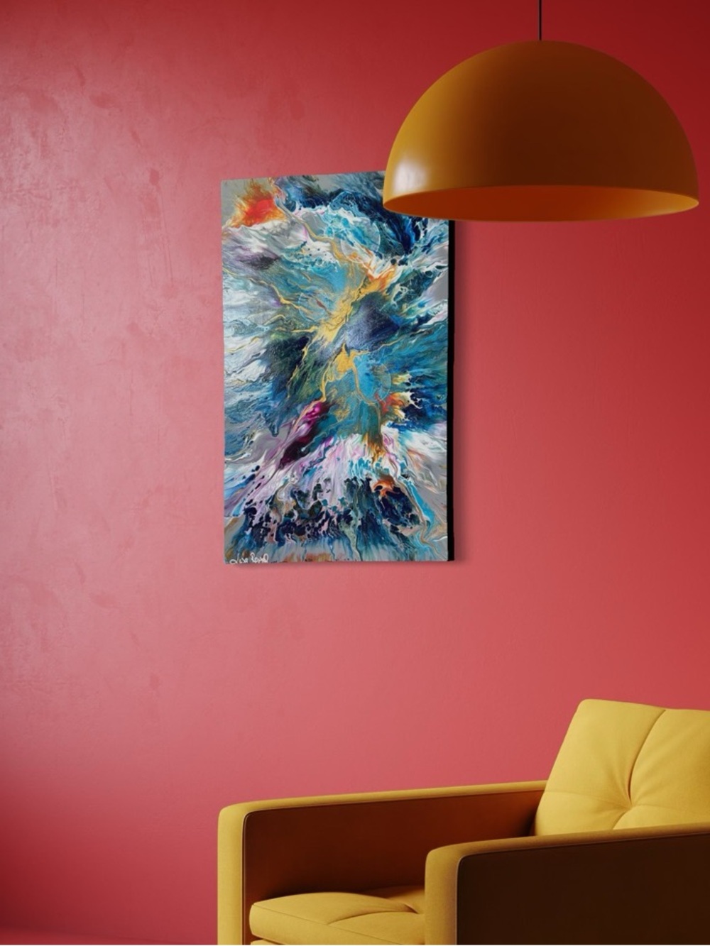 Abstract Ocean Burst Canvas Wall Art - Blue, Teal & Gold